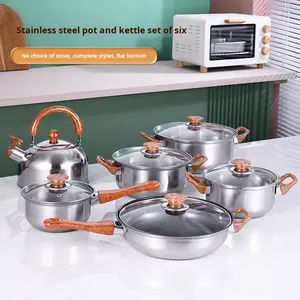 Ensemble de casseroles et poêles en acier inoxydable antiadhésif compatible induction avec couvercles, poignées en bakélite à toucher froid, compatible lave-vaisselle - Product Image 1