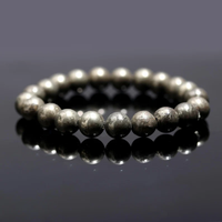 Bracelet de créateur en perles de pyrite naturelle authentique de 8 mm, style vintage, extensible, en cristal de guérison - Certifié par une tierce partie