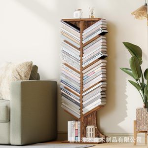 Étagère à livres en bois en forme d'arbre Qiao Musen, marron, étroite, sur pied, gain de place, pour chambre à coucher, salon, rangement domestique - Product Image 3