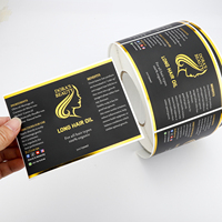 Étiquettes autocollantes en rouleau pour flacons d'huile capillaire personnalisées en gros, avec paillettes dorées, logo, étiquette de luxe personnalisée avec logo