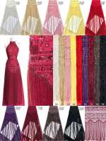 Tissu en maille brodé de perles à rayures horizontales 2026 avec franges perlées pour la confection de robes de soirée