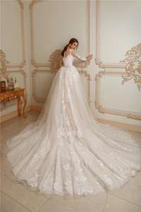 Migliore vendita di alta qualità maniche lunghe sirena abito da <span class=keywords><strong>sposa</strong></span> con perline di lusso e offerta ovigonna rimovibile. - Product Image 5