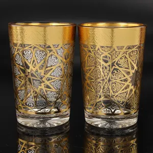 12pcs 6OZ Glass Tumbler Moroccan Silver And Gold Decal Glass TeaCup Tumbler Turkish Tea Cups