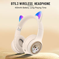 Casque sans fil stéréo Hi-Fi, casque de jeu, écouteurs Bluetooth, casque avec oreilles de chat mignonnes