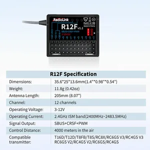 Récepteur RC Radiolink R12F V11 12 canaux 2,4 GHz, best-seller, avec <span class=keywords><strong>simulateur</strong></span> intégré, compatible avec les avions, voitures et bateaux RC. - Product Image 5