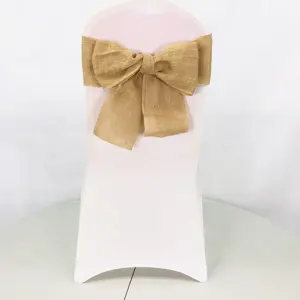 黄麻布の椅子サッシヘシアンジュートチェアカバー弓結婚式の装飾のための素朴なリネンチェア弓