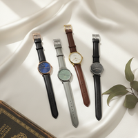 Reloj de Pulsera Minimalista Dorado Redondo con Segundero Pequeño, Esfera Texturizada, Correa de Cuero Genuino de Dos Tonos, Delgado, Casual, de Negocios, Resistente al Agua