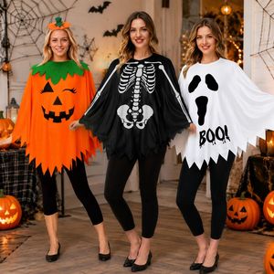 Disfraz de Poncho para Mujer, Capa con Estampado de Calabaza, Esqueleto y Fantasma, Disfraz de Halloween para Adultos, Disfraz para Fiesta Temática - Product Image 1
