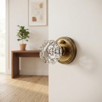 Poignée de porte intérieure en laiton antique et cristal pour portes vitrées de chambre et de salle de bain, design classique, ambidextre, facile à utiliser