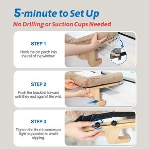 프리미엄 하드우드 정형외과용 고양이 창턱 해먹 기계 세탁 가능 금속 프레임 24인치 폭 - Product Image 6