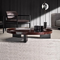 Table à thé italienne de luxe légère et minimaliste de forme ronde en bois fumé ensemble de tables basses en bois pour salon moderne