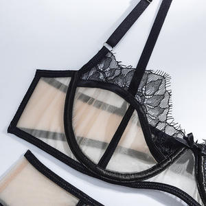 XX338 pakaian dalam renda tambal sulam transparan 3 buah Set Bra Underwire Push up Lingerie Sensual seksi ellerace intim renda eksotis - Product Image 6