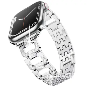 2022 Hete Verkoop Merk Diamanten Horlogeband Voor Apple Watch Rvs D-Vorm Smart Watch Bandjes Voor Iwatch 38 42 Mm Ultra Se