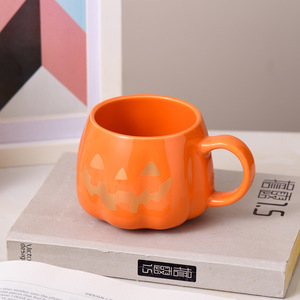 Damai Happy Halloween Orange Pumpkin Theme Milk Tea Cup Halloween Creative Ceramic Black Gold Pumpkin Face Mug Gift Cup - Product Image 3