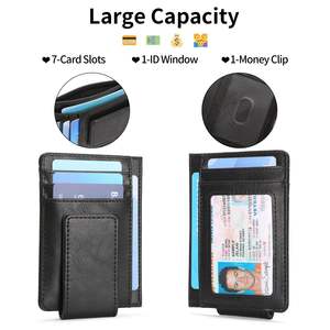 Men's Handmade Black Card Holder Mens Magnetic Moneyclip PU Leather Wallet Complete for Men Slim Money Clips Leather Wallets - Product Image 4