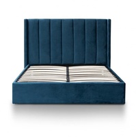 Grand ailée tête de lit rembourrée En Velours Bleu Marine Tissu Lit D'ascenseur de Gaz de Cadre