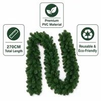 Guirlande de Noël artificielle en PVC de 2,7 m personnalisable, branche de pin, pour porte/fenêtre, décoration intérieure/extérieure, Chine
