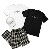 Ensemble de vêtements de détente en flanelle à carreaux personnalisés en 3 pièces, pantalon, t-shirt, casquette de baseball, pyjama familial assorti, vêtements de nuit confortables pour l'hiver