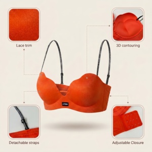 Reggiseno Intimo Donna Invisibile Push-up con Strass e Rete Senza Ferretto - Product Image 3