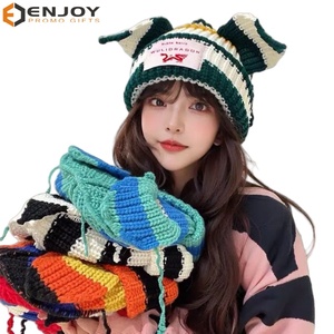 หมวกบีนนี่หู<span class=keywords><strong>แมว</strong></span>ลายทางน่ารักสำหรับฤดูหนาวหมวกบีนนี่มีหูสำหรับผู้หญิงหมวกบีนนี่ลายสัตว์ออกแบบโลโก้ได้ตามต้องการ - Product Image 5