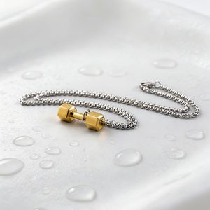 Stainless Steel <b>Dumbbell</b> Pendant Necklace 18K Gold Plated For Men And Women Casual Fitness Jewelry - Product Image 3