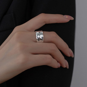 Bestseller 925 Sterling Silber Gehämmerte Oberfläche Breite Offene Fingerringe für Damen Schmuck - Product Image 3