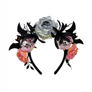 Serre-tête floral gothique Jour des Morts, rose artificielle, chauve-souris, crâne, accessoire de cheveux pour femme, Halloween, soirée, festival, fête - Product Image 2