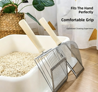 Grande pelle à litière pour chat en acier inoxydable, pelle à chat en métal intégrée, vente en gros de produits en stock pour chats