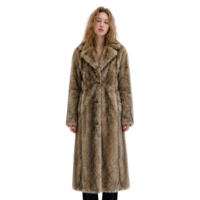 Manteau long en fausse fourrure personnalisé pour femme, marron multicolore, col à revers, chaud et duveteux, pour l'hiver, vente en gros OEM ODM