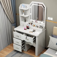 Ensemble de bureau gauche avec miroir et éclairage, table de maquillage avec 4 tiroirs et tabouret, éclairage réglable, blanc