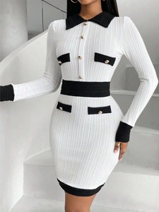 <span class=keywords><strong>Abito</strong></span> a tubino in vita sottile da donna a manica lunga lavorato a <span class=keywords><strong>maglia</strong></span> colorata da donna - Product Image 4