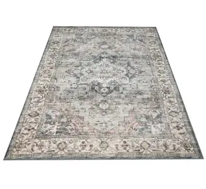 Vintage Style Portable Washable Supersoft Faux Wool Print Rug for Living room