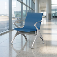 Banc public contemporain monoplace avec assise en PU, accoudoirs et pieds en fer, dossier durable pour hôpitaux, gares ferroviaires, aéroports et halls.