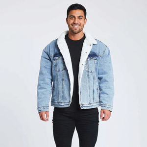 <b>Customized</b> Design Men's <b>Denim</b> Rain <b>Jacket</b> with Solid Breathable Zipper Front Windproof Fashionable Stand Collar 100% Cotton - Product Image 1
