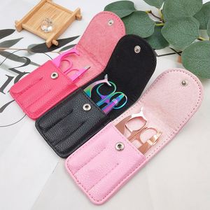 3pc Lash Applicator <b>Tool</b> Kit With Leather Pouch Wholesale Private logo Eyebrow Tweezer Applicator and Eyelash Scissors Set - Product Image 2