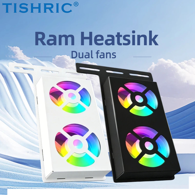 TISHRIC ARGB Memory Cooler Fans RAM Overclocking Radiator 5V ARGB SYNC PWM Temperature Control Memory Cooling Dual Fans for DDR4