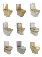 Ensemble de toilettes monobloc en céramique à poser au sol, design moderne et luxueux, couleur or, lavabo mural
