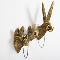 Tête d'animal antique en bronze (lapin, cerf, ours) en résine, figurine artisanale murale, décoration d'intérieur, sculpture artistique, cadeau pour salon