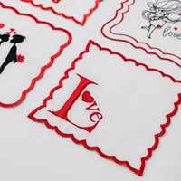 Serviettes de cocktail carrées modernes brodées à la main pour la Saint-Valentin, couleur personnalisée, 60x60cm, écologiques, durables, sous-verres