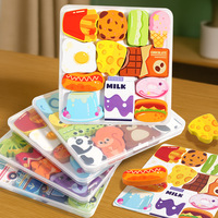 Mainan Puzzle 3D anak-anak, bongkar pasang DIY blok kayu hewan lalu lintas buah bertema Puzzle pencerahan pendidikan kayu untuk anak-anak