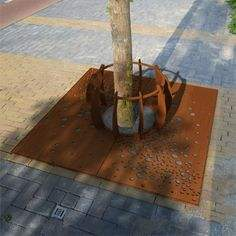 Grille de protection d'arbre en acier Corten rectangulaire, thermolaquée, pour la décoration extérieure des rues - Product Image 6