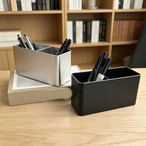 Boîte de rangement rectangulaire en aluminium à double ouverture, texture simple, pour accessoires de bureau élégants - Product Image 3