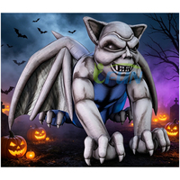 Décoration d'Halloween effrayante : Grand ballon gonflable monstre gargoyle en pierre grise, chauve-souris vampire pour exposition maison hantée