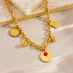 European American Style Retro Sun Pendant Stainless Steel Jewelry <b>Set</b> Women's Necklace <b>Bracelet</b> Party Fashion Gold Tone Two - Product Image 3
