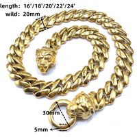 Collier pour chien personnalisé de luxe en chaîne cubaine robuste pour Pit Bull 20 mm/32 mm avec boucle en métal plaqué or 18 carats