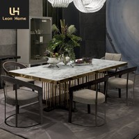Table à manger moderne de luxe italienne simple pour 8 personnes avec plateau en marbre pour appartement et hôtel