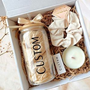 Custom Logo <b>Gift</b> Box <b>Set</b> Customized Glass Cup Candle Scrunchie for Corporate Client <b>Wedding</b> Bridesmaid <b>Gift</b> Custom Box Supplier - Product Image 1