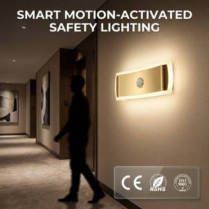 Applique murale LED intelligente à détecteur <span class=keywords><strong>de</strong></span> <span class=keywords><strong>mouvement</strong></span>, en ABS doré, sans fil, alimentée par batterie, pour éclairage intérieur <span class=keywords><strong>de</strong></span> couloir, escalier et tâches. - Product Image 1