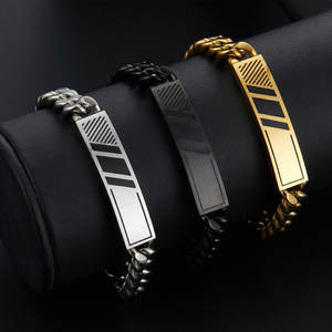 Anti Tarnished 316L Stainless Steel Fashion <b>Men's</b> Bracelet & <b>Bangle</b> 14K 18K Gold Plated Engravable Bracelet Blanks For <b>Men</b> - Product Image 4