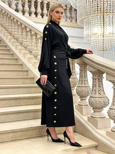 <span class=keywords><strong>Robe</strong></span> longue <span class=keywords><strong>noire</strong></span> formelle à boutons métalliques français sept couleurs, nouvelle collection printemps 2026, robes élégantes décontractées - Product Image 2